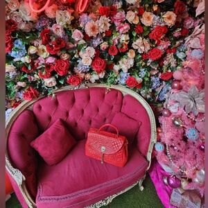 Versace Red Quilted Leather Altea Barocco Vanitas Top Handle Bag